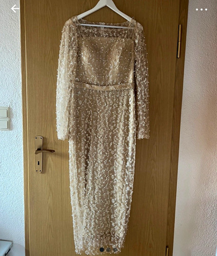 Damen abendkleid midi beige - abendkleid,