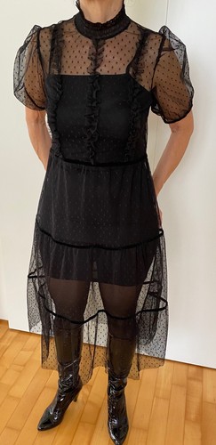 Rüschen tüll kleid - kleid, schwarz